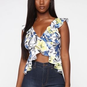 Fashion Honeymoon In Paradise Top- blue combo - size L nwt